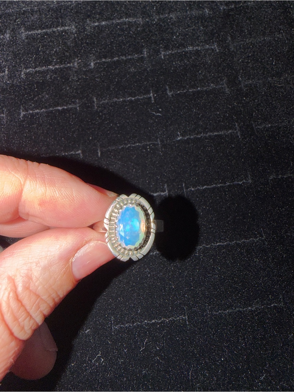 Sterling Silver Opal Oval Ring - Size 8.75
